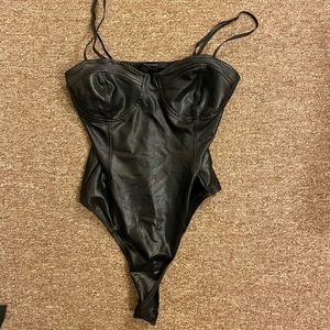 Black leather body suit